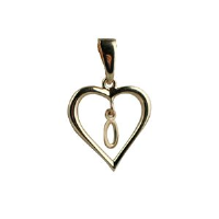 9ct Gold 18x18mm Initial O in a Heart Pendant on a bail loop