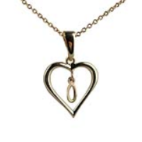 9ct Gold 18x18mm Initial O in a Heart Pendant on a bail loop with a 1.1mm wide cable Chain