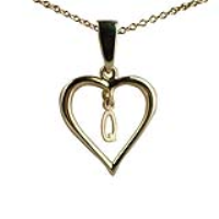 9ct Gold 18x18mm Initial Q in a Heart Pendant on a bail loop with a 1.1mm wide cable Chain