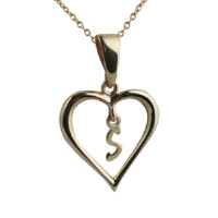 9ct Gold 18x18mm Initial S in a Heart Pendant on a bail loop with a 1.1mm wide cable Chain