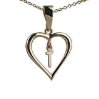 9ct Gold 18x18mm Initial T in a Heart Pendant on a bail loop with a 1.1mm wide cable Chain