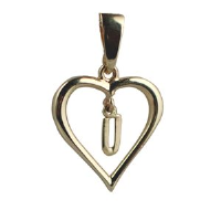 9ct Gold 18x18mm Initial U in a Heart Pendant on a bail loop