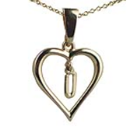 9ct Gold 18x18mm Initial U in a Heart Pendant on a bail loop with a 1.1mm wide cable Chain