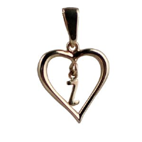 9ct Gold 18x18mm Initial X in a Heart Pendant on a bail loop