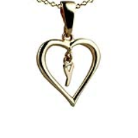 9ct Gold 18x18mm Initial Y in a Heart Pendant on a bail loop with a 1.1mm wide cable Chain