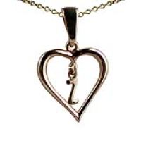 9ct Gold 18x18mm Initial Z in a Heart Pendant on a bail loop with a 1.1mm wide cable Chain
