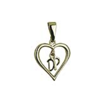 9ct Gold 18x18mm Initials DP in a Heart Pendant on a bail loop
