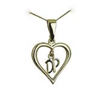 9ct Gold 18x18mm Initials DP in a Heart Pendant on a bail loop with a 0.6mm wide curb Chain
