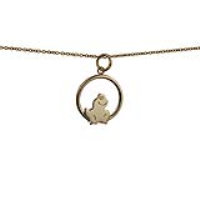 9ct Gold 18x19mm Frog in a circle Pendant with a 1.1mm wide cable Chain