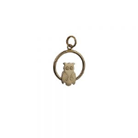 9ct Gold 18x19mm Owl in a circle Pendant or Charm