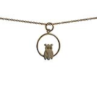 9ct Gold 18x19mm Owl in a circle Pendant with a 1.1mm wide cable Chain