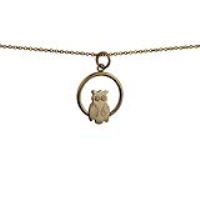 9ct Gold 18x19mm Owl in a circle Pendant with a 1.1mm wide cable Chain 18 inches