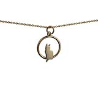 9ct Gold 18x19mm sitting Cat with tail-the left in a circle Pendant with a 1.1mm wide cable Chain 16 inches Only Suitable for Children