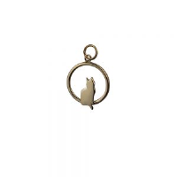 9ct Gold 18x19mm sitting Cat with tail-the right in a circle Pendant or Charm