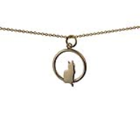 9ct Gold 18x19mm sitting Cat with tail-the right in a circle Pendant with a 1.1mm wide cable Chain 16 inches Only Suitable for Children