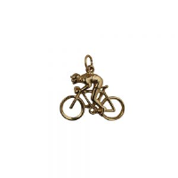 9ct Gold 18x25mm Bicycle and Cyclist Pendant or Charm