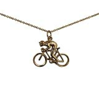 9ct Gold 18x25mm Bicycle and Cyclist Pendant with a 1.1mm wide cable Chain