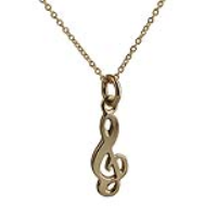 9ct Gold 18x8mm G Clef Pendant with a 1.1mm wide cable Chain 16 inches Only Suitable for Children