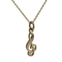 9ct Gold 18x8mm G Clef Pendant with a 1.1mm wide cable Chain 20 inches