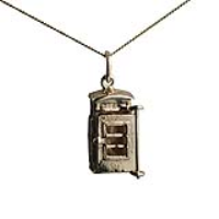 9ct Gold 18x8mm opening Phonebox Charm with a 0.6mm wide curb Chain
