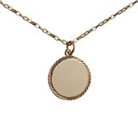 9ct Gold 19mm diamond cut edge round Disc Pendant with a 1.4mm wide belcher Chain