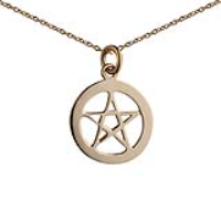 9ct Gold 19mm plain Pentangle in a circle Pendant with a 1.1mm wide cable Chain 16 inches Only Suitable for Children