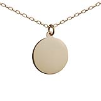 9ct Gold 19mm plain round Disc Pendant with a 1.4mm wide belcher Chain