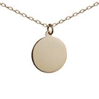 9ct Gold 19mm plain round Disc Pendant with a 1.4mm wide belcher Chain 22 inches