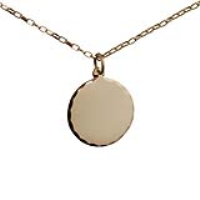 9ct Gold 19mm round diamond cut edge Disc Pendant with a 1.4mm wide belcher Chain