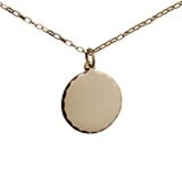 9ct Gold 19mm round diamond cut edge Disc Pendant with a 1.4mm wide belcher Chain 16 inches Only Suitable for Children