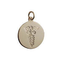 9ct Gold 19mm round hand engraved medical alarm symbol Disc Pendant