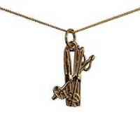9ct Gold 19x10mm Ski set Pendant with a 0.6mm wide curb Chain 16 inches Only Suitable for Children