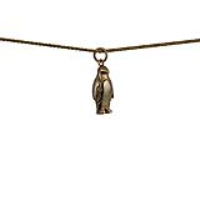 9ct Gold 19x11mm solid Penguin Pendant with a 1.1mm wide spiga Chain