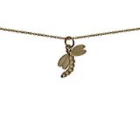 9ct Gold 19x12mm Dragonfly Pendant with a 1.1mm wide cable Chain