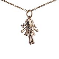 9ct Gold 19x13mm moveable Rag doll Pendant with a 1.1mm wide cable Chain 16 inches Only Suitable for Children
