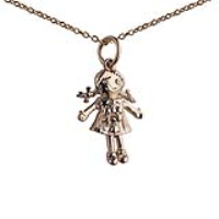 9ct Gold 19x13mm moveable Rag doll Pendant with a 1.1mm wide cable Chain 18 inches