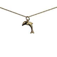 9ct Gold 19x15mm domed Dolphin Pendant with a 1.1mm wide cable Chain