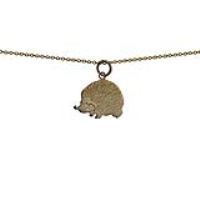 9ct Gold 19x15mm Hedgehog looking left Pendant with a 1.1mm wide cable Chain 16 inches Only Suitable for Children