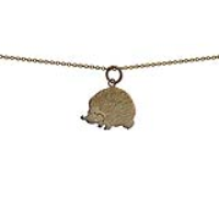 9ct Gold 19x15mm Hedgehog looking left Pendant with a 1.1mm wide cable Chain 18 inches