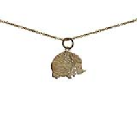 9ct Gold 19x15mm Hedgehog looking right Pendant with a 1.1mm wide cable Chain