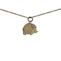 9ct Gold 19x15mm Hedgehog looking right Pendant with a 1.1mm wide cable Chain 16 inches Only Suitable for Children
