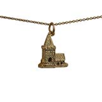 9ct Gold 19x15mm moveable Charm a Church inside a tiny Bride and Groom with a 0.6mm wide curb Chain