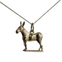 9ct Gold 19x18mm Donkey Pendant with a 0.6mm wide curb Chain