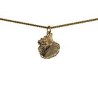 9ct Gold 19x18mm Sea Shell Pendant with a 1.1mm wide spiga Chain 24 inches