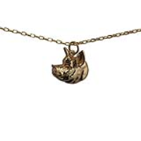 9ct Gold 19x19mm Pig Head Pendant with a 1.4mm wide belcher Chain 16 inches Only Suitable for Children