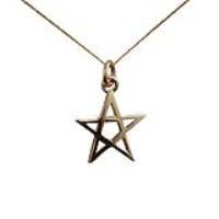 9ct Gold 19x19mm plain Pentangle Pendant with a 0.6mm wide curb Chain