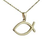 9ct Gold 19x35mm Christian Fish symbol Pendant on a bail loop with a 1.8mm wide belcher Chain
