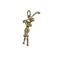 9ct Gold 19x6mm Lady Golfer Pendant or Charm