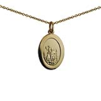 9ct Gold 19x9mm plain oval St Christopher Pendant with a 1.1mm wide cable Chain
