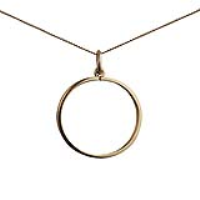9ct Gold 20mm plain Half Sovereign mount channel Pendant with a 0.6mm wide curb Chain
